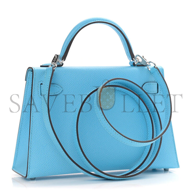 HERMES MASTER MINI KELLY EPSOM BLUE CELESTE PALLADIUM HARDWARE (19*12*5.5cm)